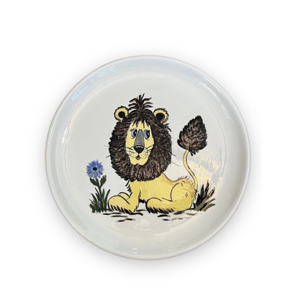 Vintage 70s Ceramic Raised Lion Platter Plate Wall Hanger Nursery Kitsch Fables